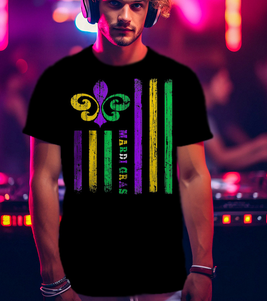 Funny Mardi Gras Flag Fleur-de-Lis Stripes T-Shirt