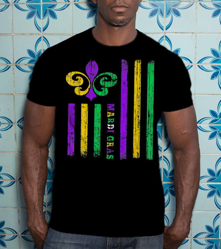 Funny Mardi Gras Flag Fleur-de-Lis Stripes T-Shirt
