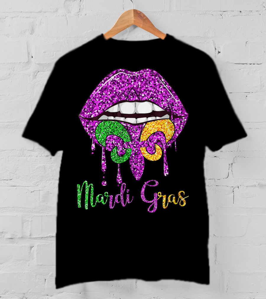 Mardi Gras Lip Biting Fleur De Lis Diamond Shining Co T-Shirt