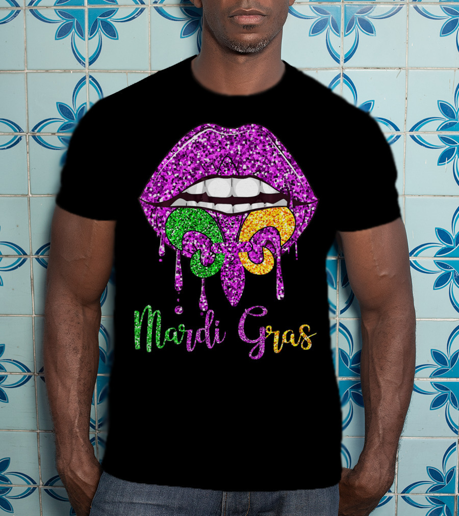 Mardi Gras Lip Biting Fleur De Lis Diamond Shining Co T-Shirt