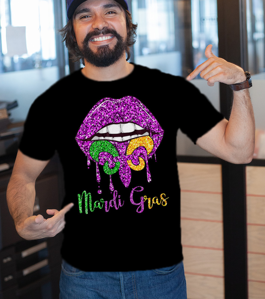 Mardi Gras Lip Biting Fleur De Lis Diamond Shining Co T-Shirt