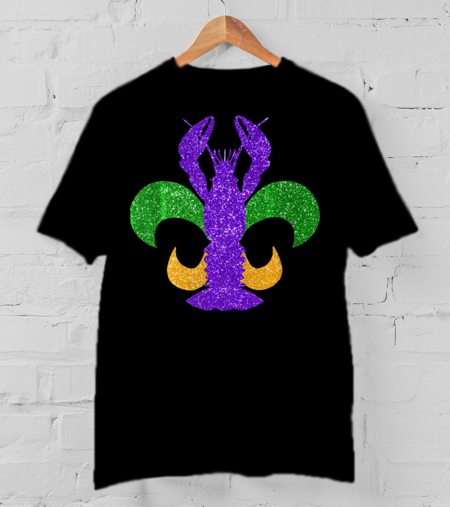 Awesome Mardi Gras Fleur De Lis Crawfish Glitter T-Shirt