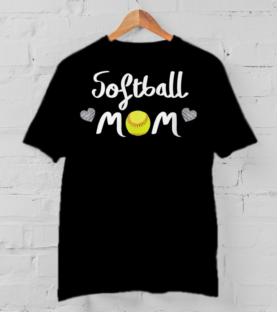 Softball Mom Love My Girls With Heart And Ball Accents T-Shirt