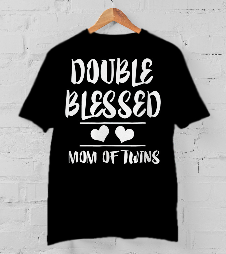 Double Blessed Mom Of Twins Heart T-Shirt
