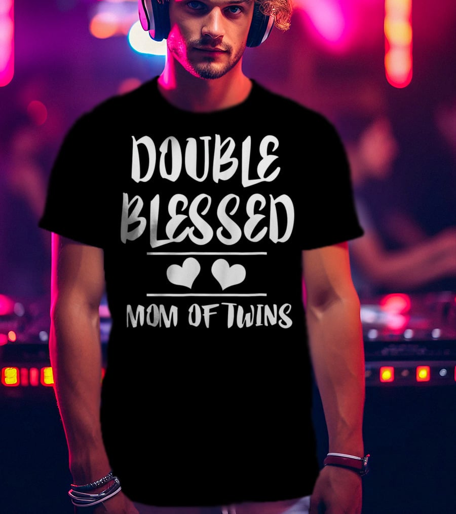 Double Blessed Mom Of Twins Heart T-Shirt