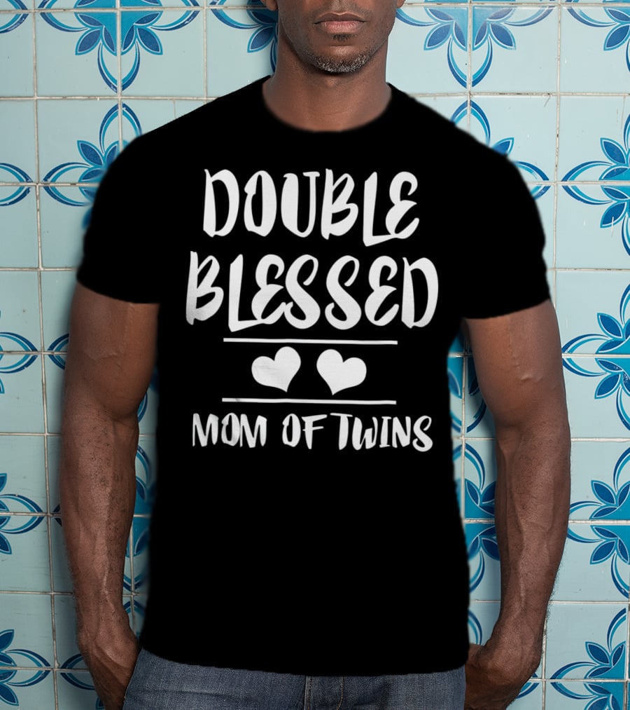 Double Blessed Mom Of Twins Heart T-Shirt