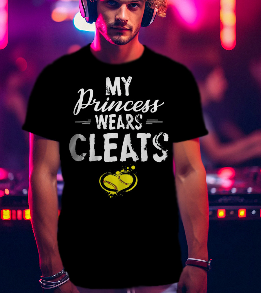 My Princess Wears Cleats Heart Softball T-Shirt