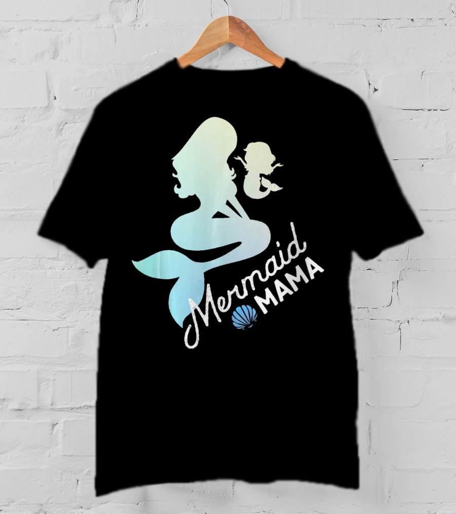 Mermaid Mama Sea Lover With Baby Silhouette And Shell T-Shirt