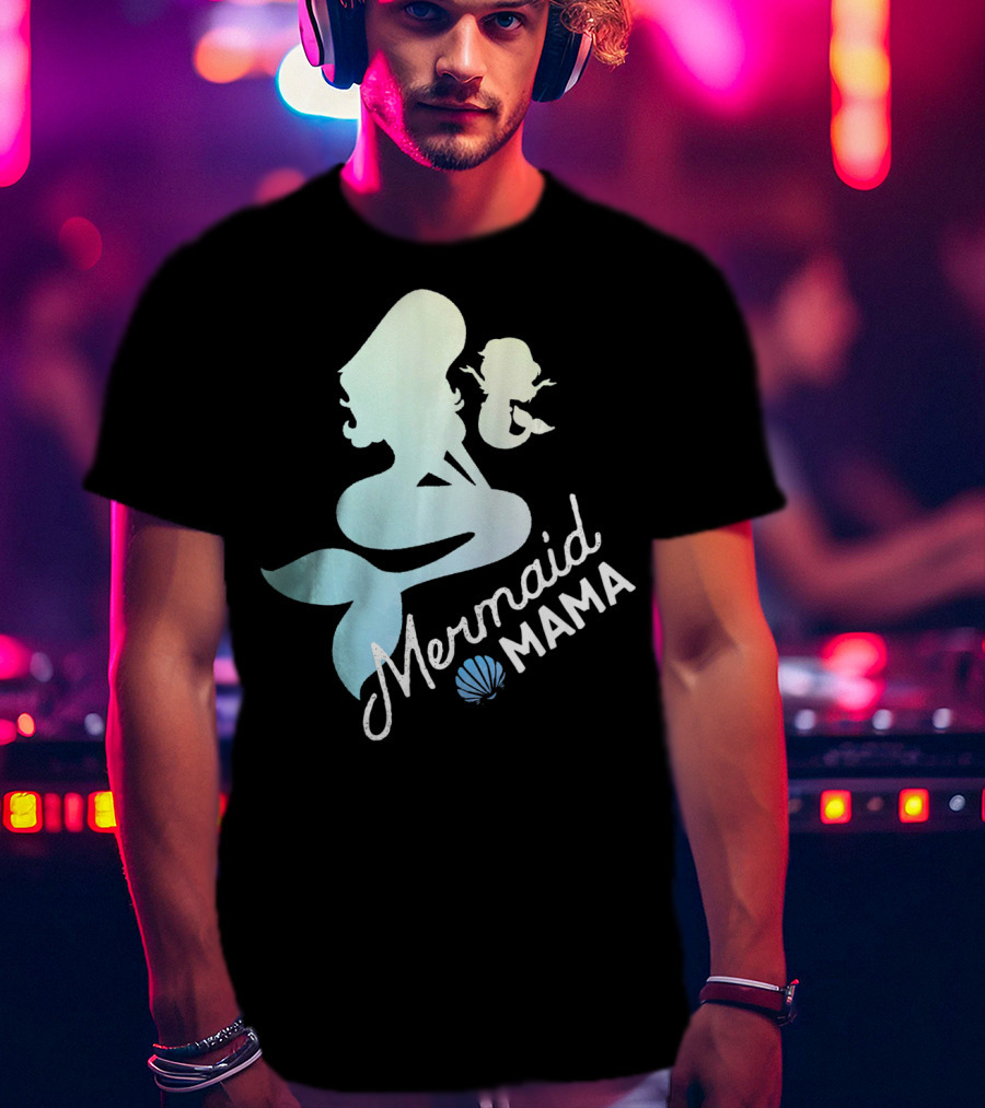 Mermaid Mama Sea Lover With Baby Silhouette And Shell T-Shirt