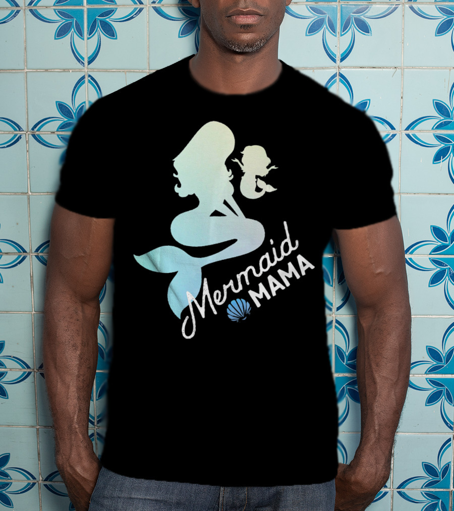 Mermaid Mama Sea Lover With Baby Silhouette And Shell T-Shirt