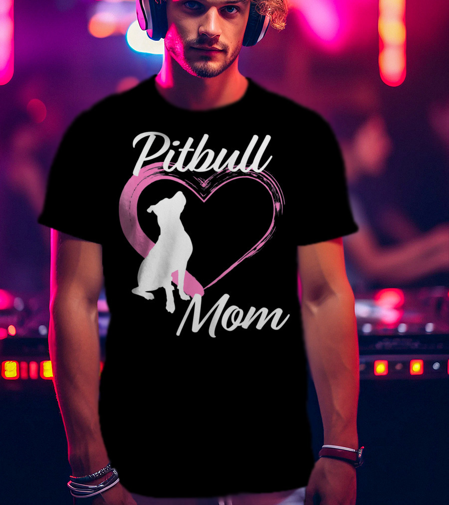 Pitbull Mom Heart Silhouette For Dog Lovers T-Shirt