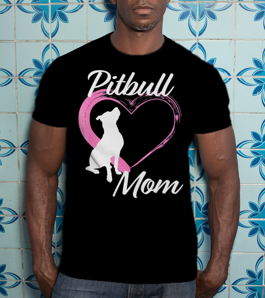 Pitbull Mom Heart Silhouette For Dog Lovers T-Shirt