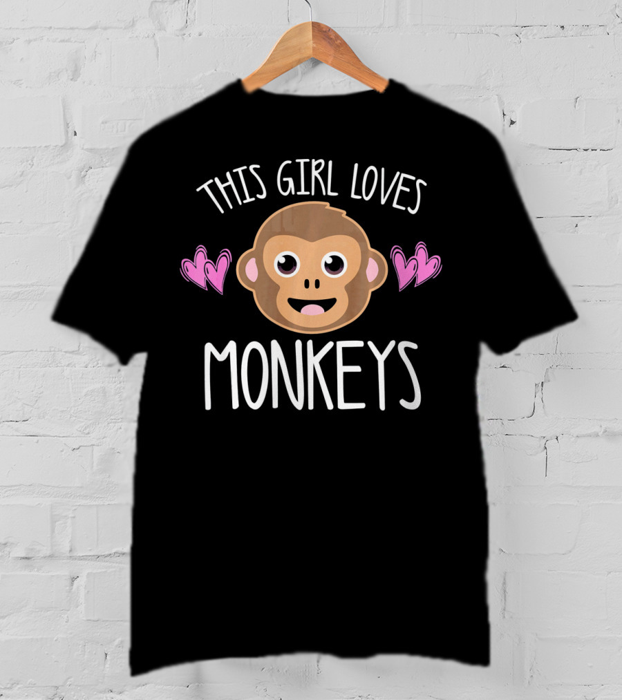 THIS GIRL LOVES MONKEYS Monkey Face With Hearts T-Shirt
