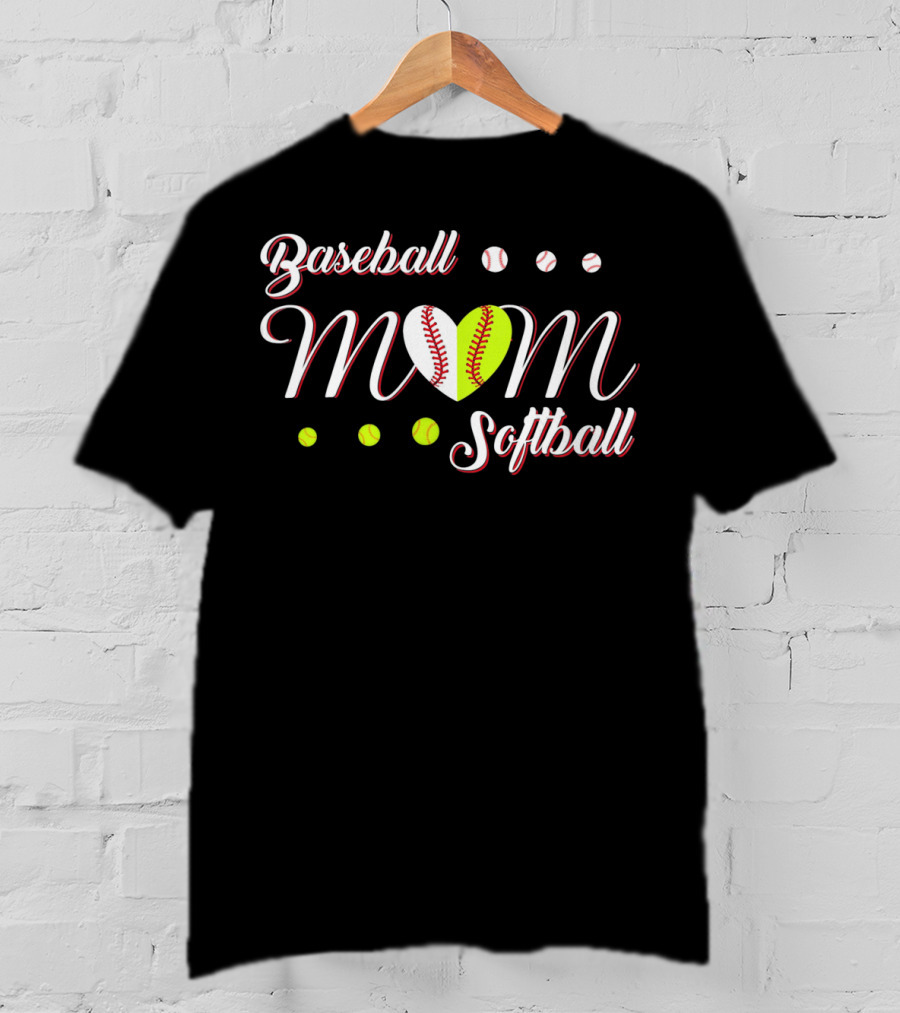 Baseball Softball Mom Heart Balls T-Shirt