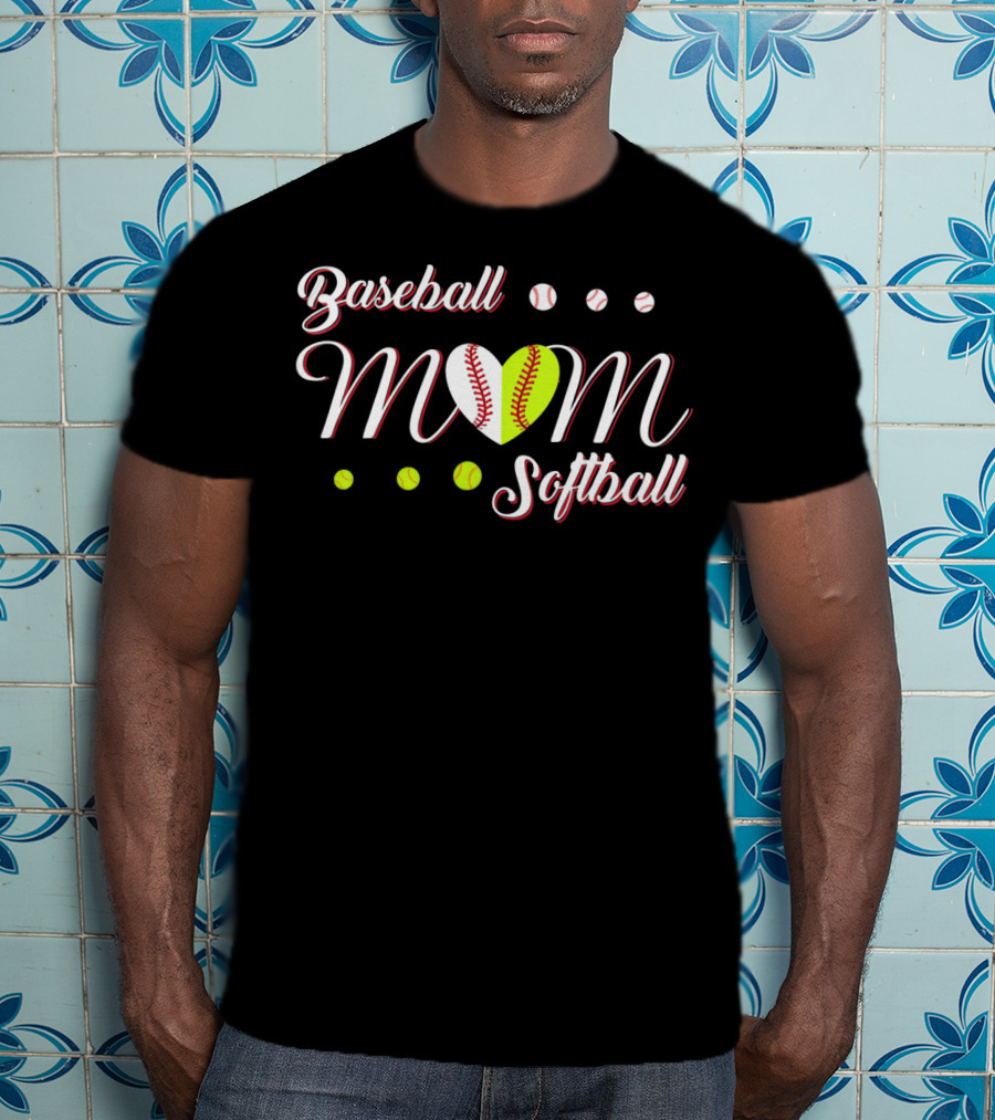 Baseball Softball Mom Heart Balls T-Shirt