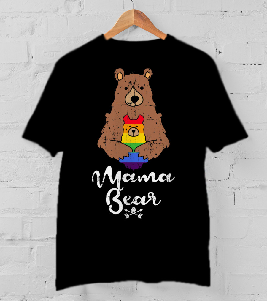 Mama Bear Proud Gay Lesbian Love Pride Bear With Rainbow Colors T-Shirt