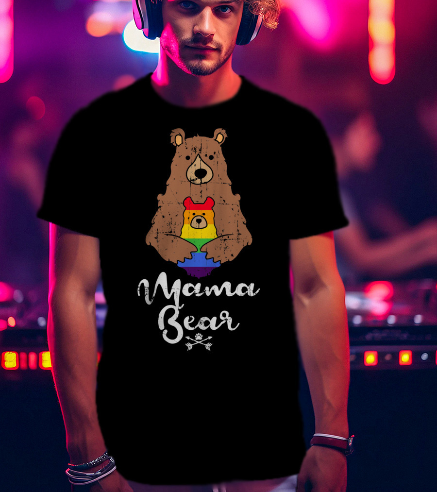 Mama Bear Proud Gay Lesbian Love Pride Bear With Rainbow Colors T-Shirt