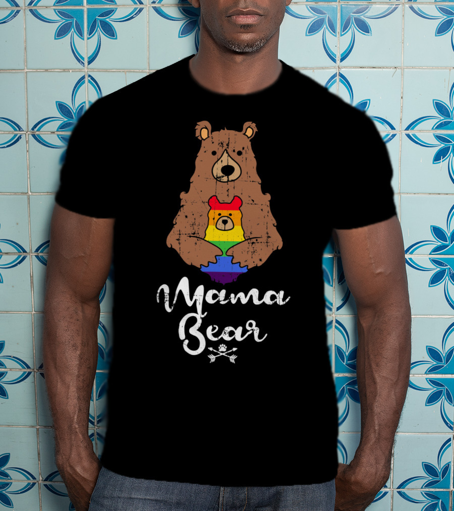 Mama Bear Proud Gay Lesbian Love Pride Bear With Rainbow Colors T-Shirt