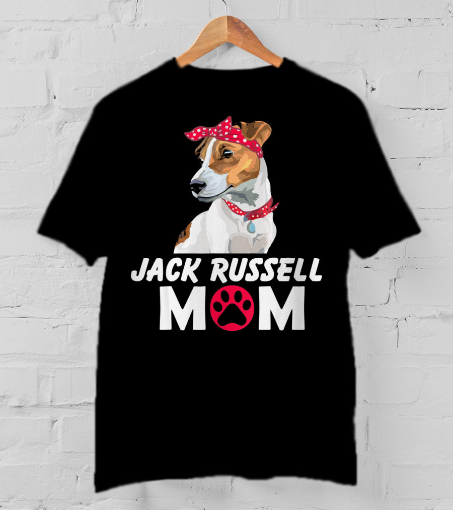 Jack Russell Mom With Bandana And Paw Prints T-Shirt