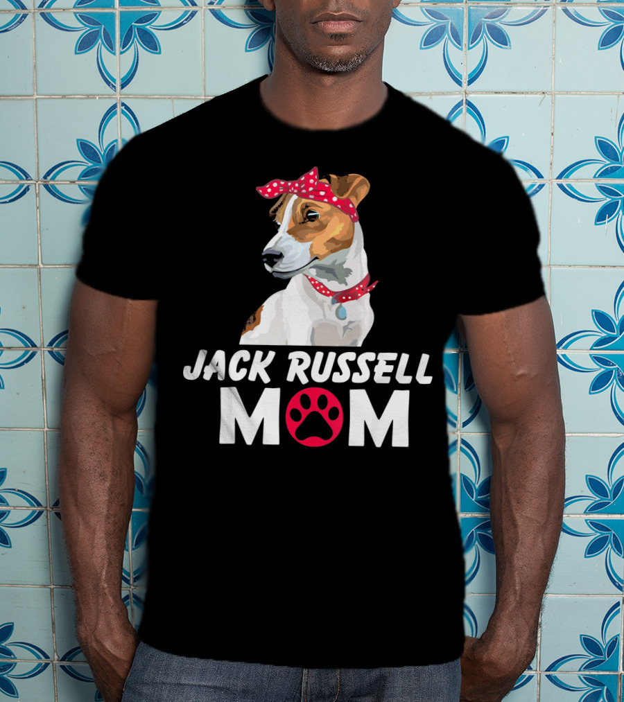 Jack Russell Mom With Bandana And Paw Prints T-Shirt