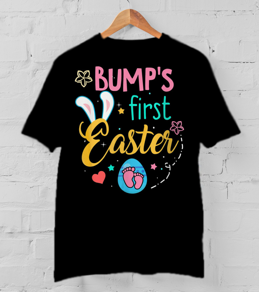 Bump's First Easter New Baby Mother Pregn Bunny Ears Hearts Flowers T-Shirt