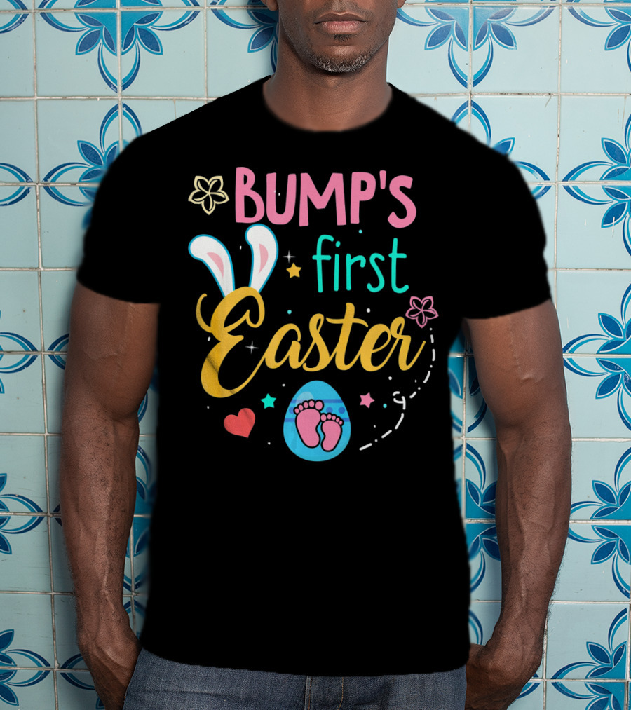 Bump's First Easter New Baby Mother Pregn Bunny Ears Hearts Flowers T-Shirt