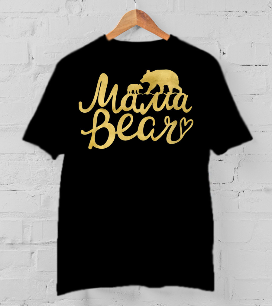 Mama Bear Vintage Mom Birthday Mother Bear And Cub Heart T-Shirt