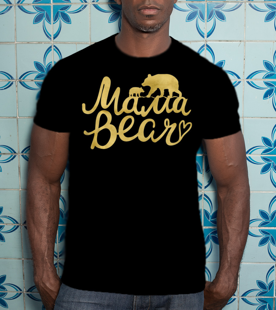 Mama Bear Vintage Mom Birthday Mother Bear And Cub Heart T-Shirt