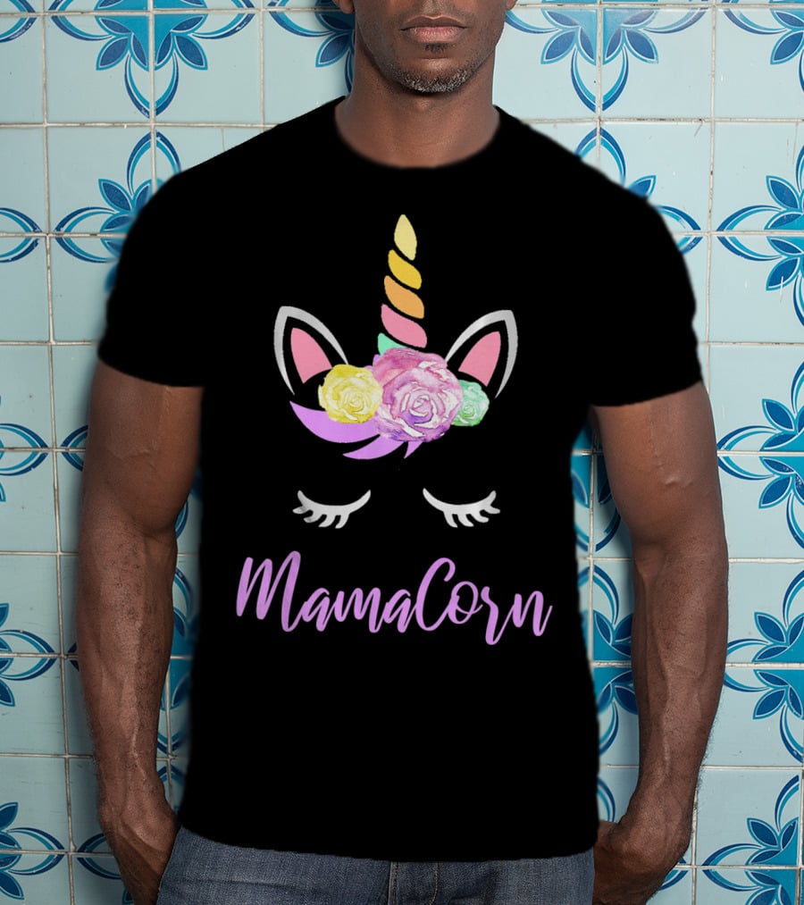 Mamacorn Unicorn Floral Roses Horn Ears And Lashes T-Shirt