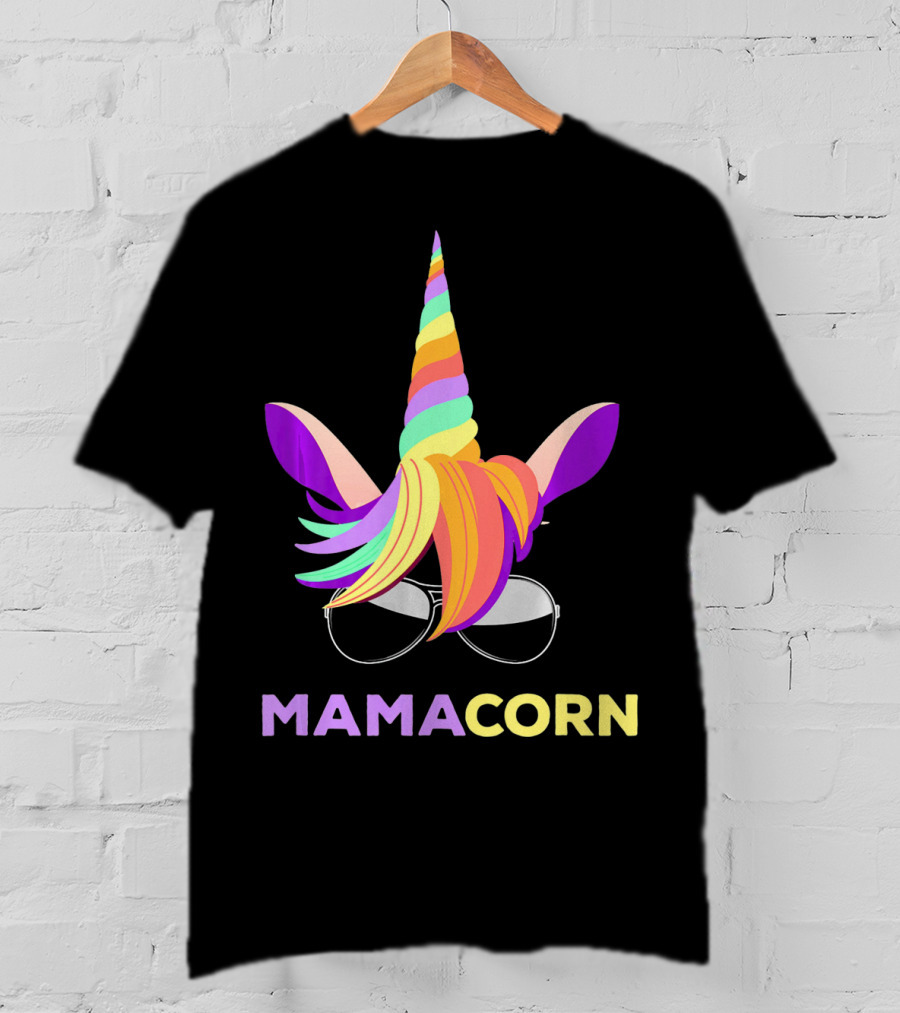 Mamacorn Unicorn Mom With Sunglasses Rainbow Horn T-Shirt