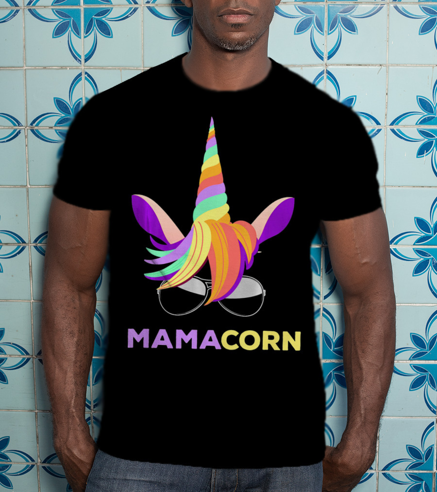 Mamacorn Unicorn Mom With Sunglasses Rainbow Horn T-Shirt