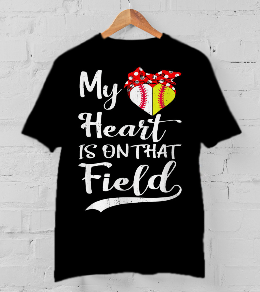 My Heart Is On That Field Baseball With Bandana Heart T-Shirt