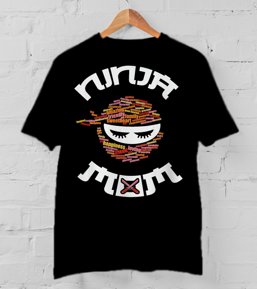 Ninja Mom Text Art With Eyemask And Crossed Swords T-Shirt