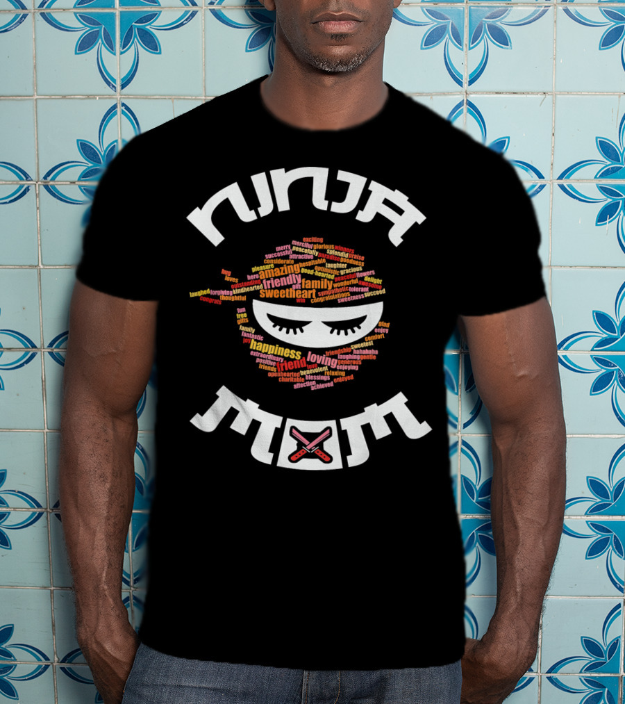 Ninja Mom Text Art With Eyemask And Crossed Swords T-Shirt