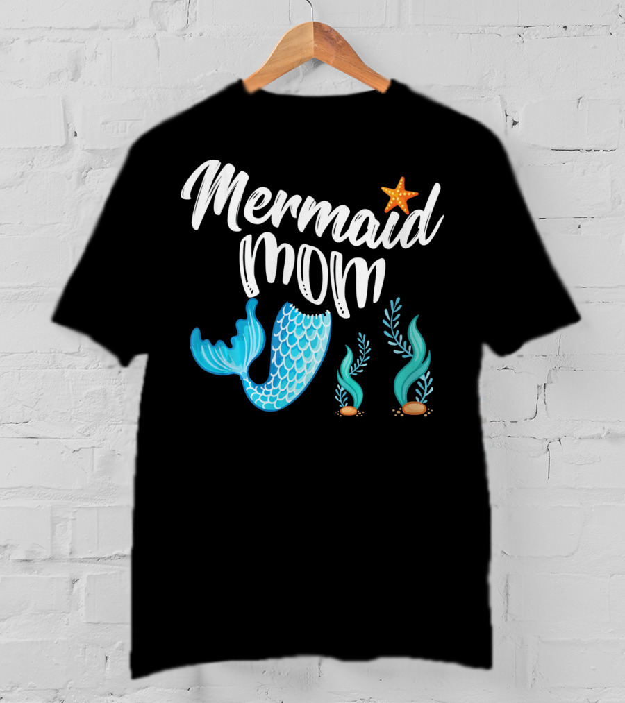 Mermaid Mom Starfish Tail Seashell Party Cute Out T-Shirt