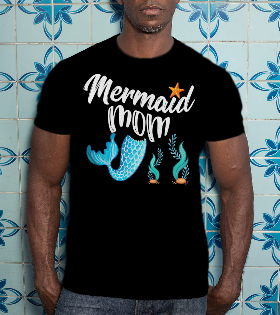 Mermaid Mom Starfish Tail Seashell Party Cute Out T-Shirt