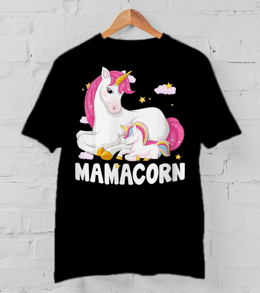 Mamacorn Unicorn New Mom Baby Momm With Stars And Clouds T-Shirt