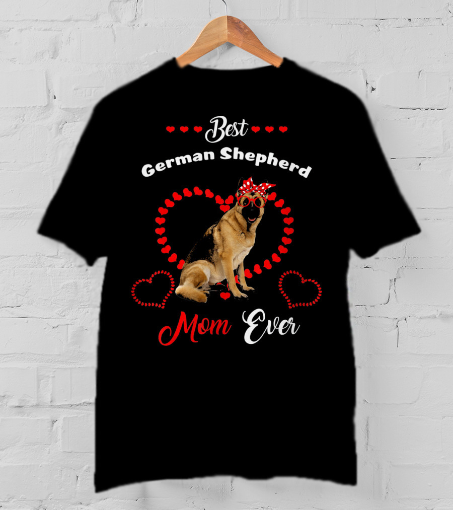 Best German Shepherd Mom Ever Hearts Red Bow Sunglasses T-Shirt