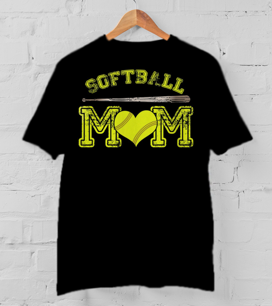 Softball Mom Love Heart Bat T-Shirt