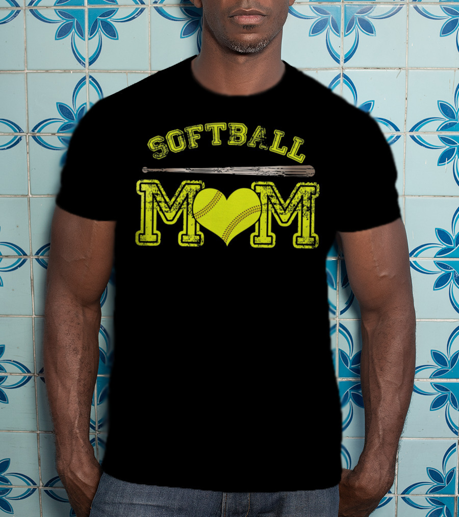 Softball Mom Love Heart Bat T-Shirt