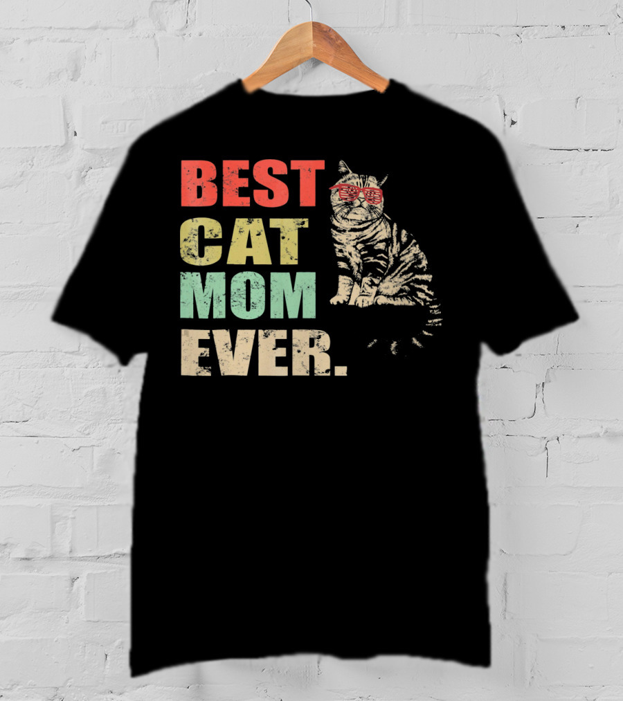 Best Cat Mom Ever Retro Cool Cat Design Matching Family T-Shirt