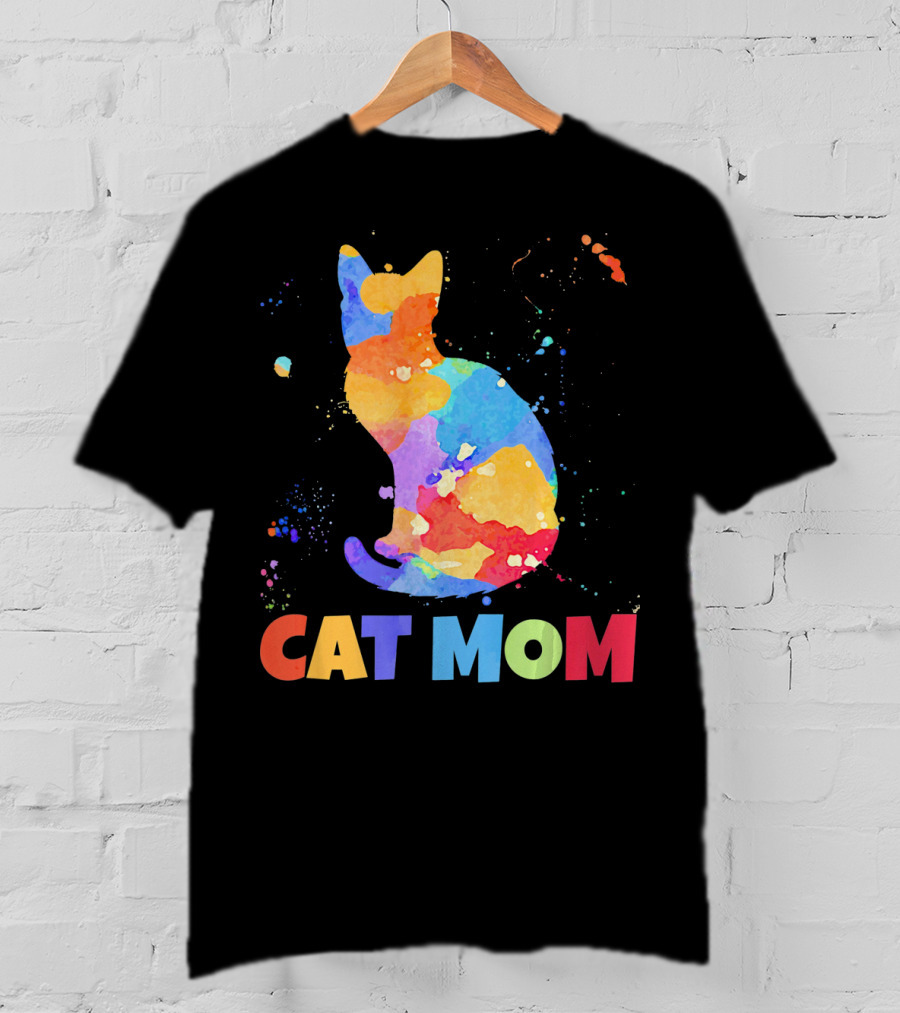 CAT MOM Colorful Watercolor Silhouette With Splash T-Shirt