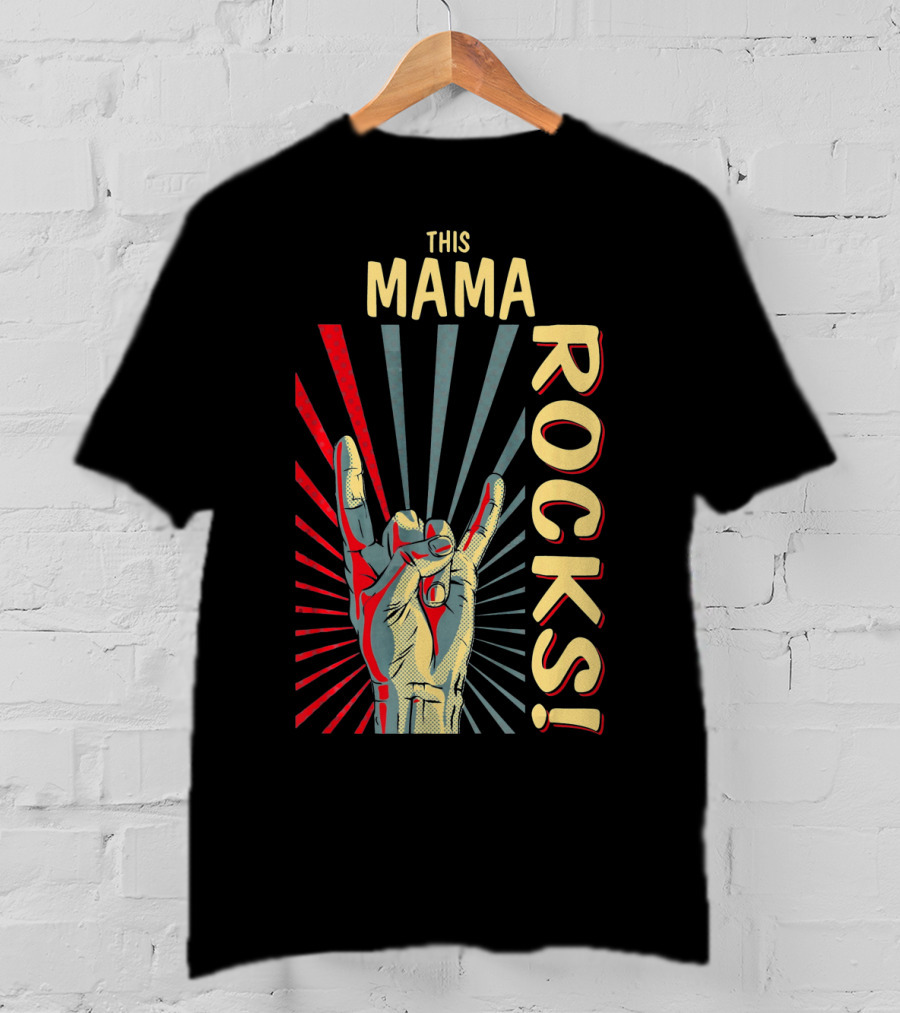 This Mama Rocks Vintage Retro Hand Gesture Concert T-Shirt