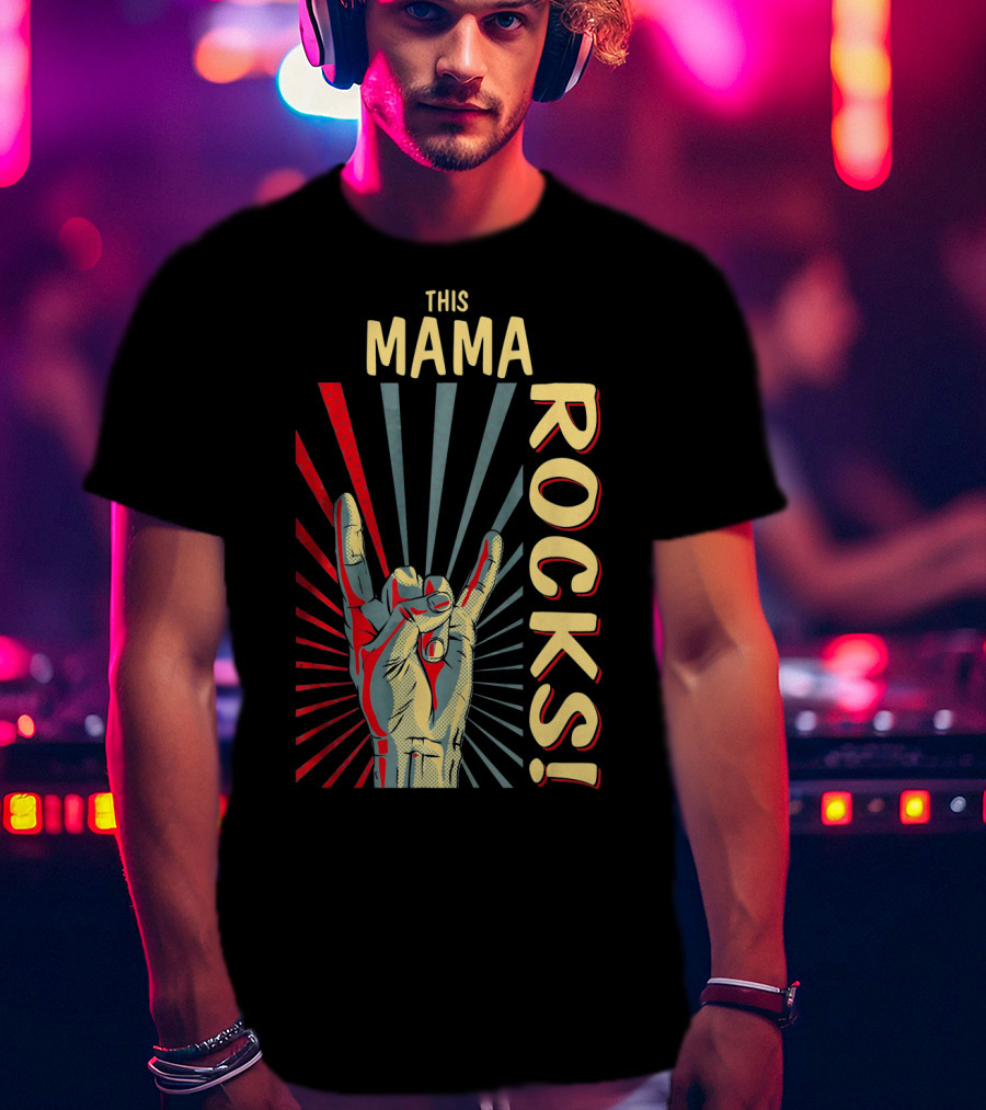 This Mama Rocks Vintage Retro Hand Gesture Concert T-Shirt