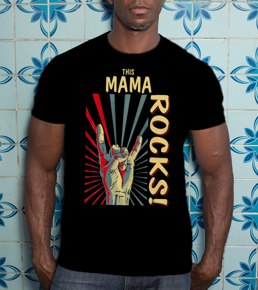 This Mama Rocks Vintage Retro Hand Gesture Concert T-Shirt