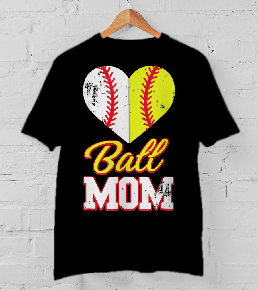 Funny Softball Mom Ball Mom Heart T-Shirt