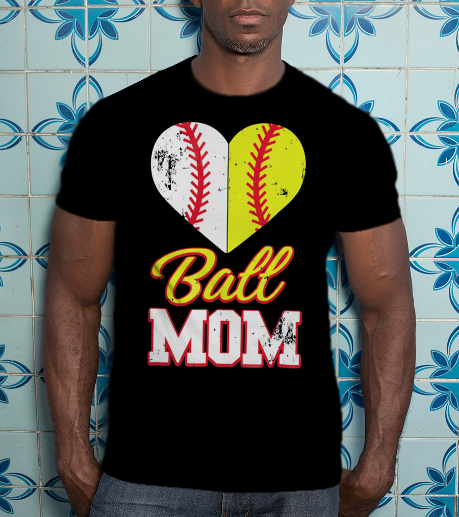 Funny Softball Mom Ball Mom Heart T-Shirt