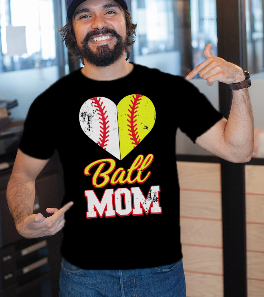 Funny Softball Mom Ball Mom Heart T-Shirt