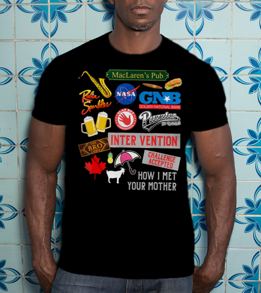 MacLaren's Pub Robin Sparkles Goliath National Bank Puzzles Intervention The Bro Code Challenge Accepted How I Met Your Mother T-Shirt