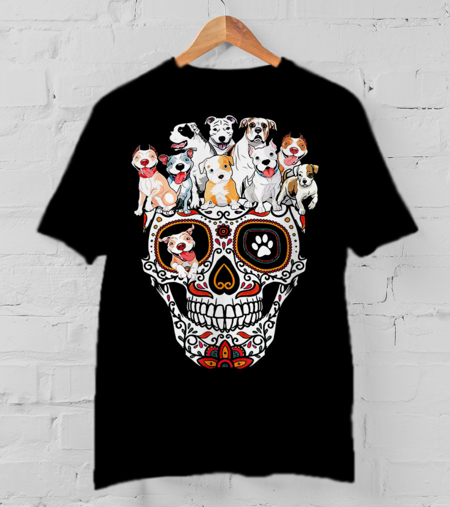 Pitbull Mom Sugar Skull Funny Canine Compilation T-Shirt